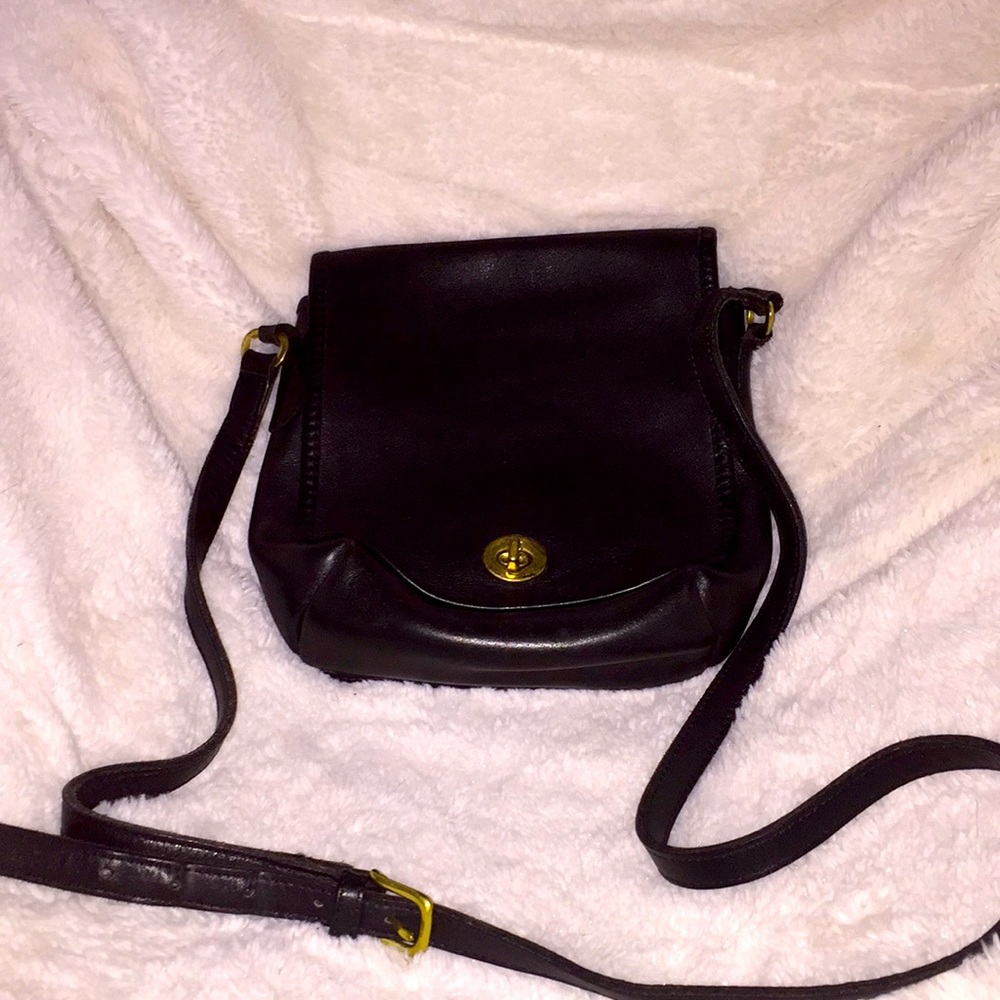 Vintage 1990s Coach Black Leather Crossbody - Picture 1 of 7